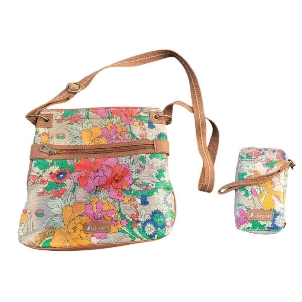 SAKROOTS Artist Circle Flat Crossbody Shoulder Bag Flowers Flower Power + Clutch